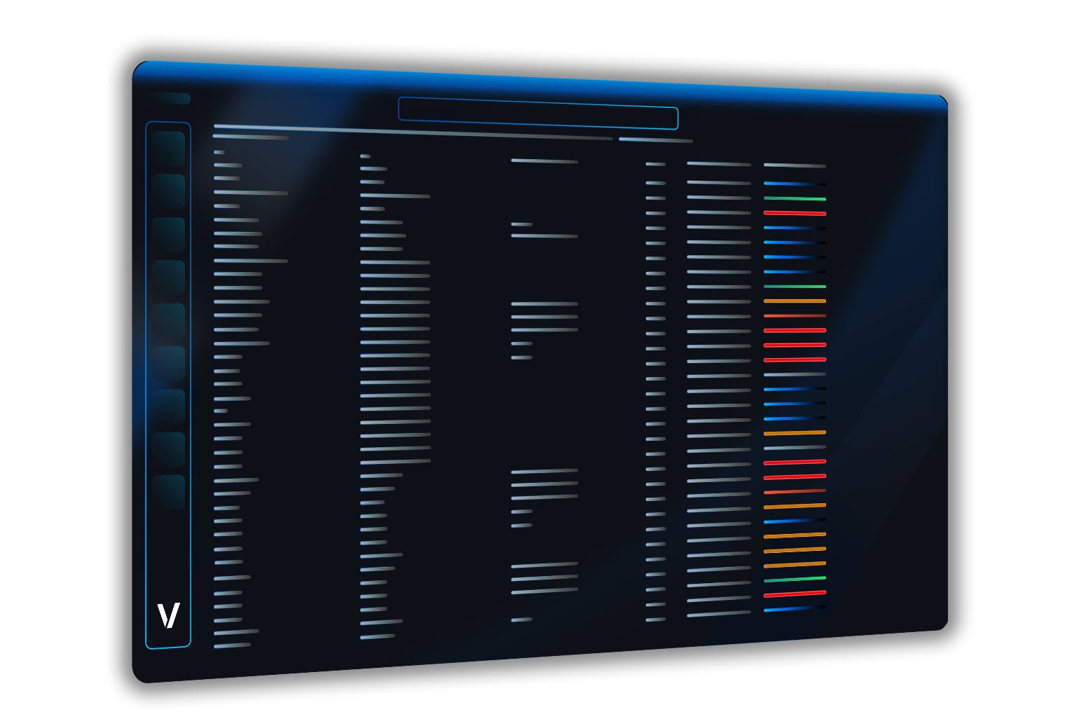 Veracode Container and IaC scanning dashboard showing a dense data table with status indicators color-coded by severity across multiple rows.