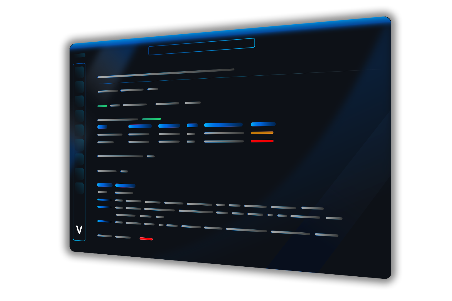 Abstract representation of Veracode Container scanning interface with lines of code or configuration text, color-highlighted like syntax highlighting in a code editor.